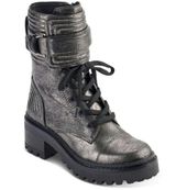 DKNY  Basia Combat Boot SZ 5 Gunmetal Grey Leather Buckle Quilted Lug Sole Chunky Photo 0