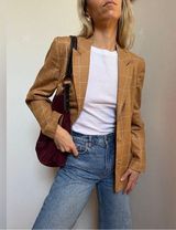 Vintage Silk Wool Camel Tan & White Plaid Sport Coat Blazer Photo 0