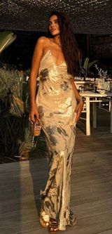 Zara Gold Foil Print Maxi Dress Photo 0