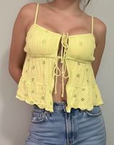 American Eagle Lime Green Front Tie Eyelet Tank Photo 0