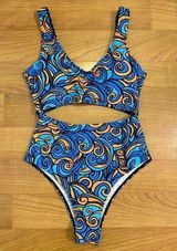 Trippy Blue & Orange Swirl Cut-Out Festival One-Piece Photo 0