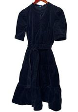 DRAPER JAMES Women Half Sleeve Keyhole Corduroy Black A Line Midi Dress XS Photo 0