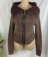 Nine West Brown Zip Up Ribbed Long Sleeve Sweater S Photo 0