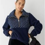 J. Crew Quilted Sherpa Pullover Jacket Navy Blue Size Small NEW Photo 0