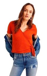 Madewell Texture & Thread BalletCore Wrap Tie Short Sleeve Top Orange Size XXS Photo 0