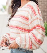 While I'm Away Orange and Red Multicolor Striped Popcorn Sweater Photo 0