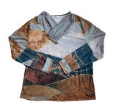 Misook MISSLOOK boho earthy landscape long sleeve top  Photo 0