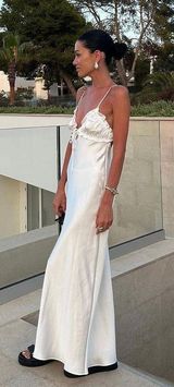 dress white midi ruffled satin lingerie inspired bodycon fitted wedding Photo 0