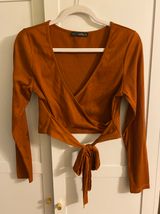Zaful Burnt Rust Orange Long Sleeve Wrap Tie Crop Top Photo 0