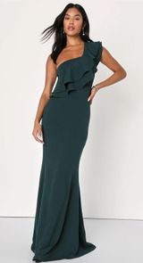 Grand Beauty Emerald Ruffled One-Shoulder Mermaid Maxi Dress Photo 0