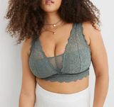 Aerie Eyelash Lace Padded Plunge Bralette w/ Mesh Panel Women’s Size XL Green Photo 0