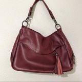 JX San Burgundy Leather Shoulder Bag With Tassel Handbag Purse Boho Fall Red Photo 0