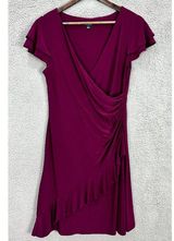 Vintage Lauren  Womens Faux Wrap Dress Knee Length Size 10 Ruffle Photo 0