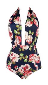 COCOSHIP Retro Floral One Piece Backless Swimsuit Photo 0
