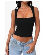 NEW Black Square Neck Crop Top Double Lined M Size M Photo 0