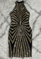 Black and gold sparkle short fancy dress with high neck and bottom  Photo 0