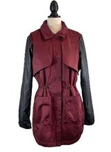 ASOS Trench Coat Wine/Burgundy Black Faux Leather Sleeve, Size 8 (US) Photo 0