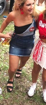 Celebrity Pink Jean Skirt Overalls  Photo 0