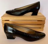 Etienne Aigner Vintage Trendy Black  Low Square Heel Leather Heels Shoes Photo 0