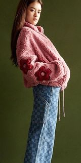 Pacsun Pink Teddy Sherpa Floral Zip Up Puffer Bomber Jacket Size Small Photo 0