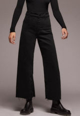 Zara Marine Straight Wide Leg Jeans Frayed Raw Hem Black High Waist Photo 0