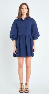 Puff Sleeve Shirt Dress Photo 0