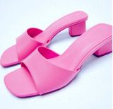 Zara Pink Slip On Block Heel Sandals Barbie Girly Feminine Photo 0