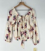 Rewind Floral Print Off‎ The Shoulder Button Front Tie Front Long Sleeve Top Photo 0
