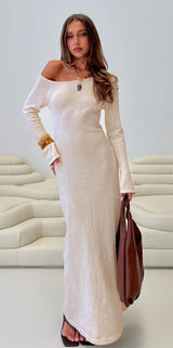 Princess Polly Kloey off the shoulder knit long dress cream maxi dress SIZE S/M Photo 0