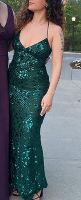 Photo Finish Forest Green Sequin Lace-Up Maxi Dress Photo 0