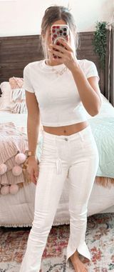 White Mid Rise Boot Cut Jeans  Photo 0