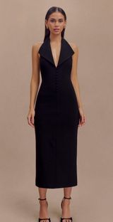 Annita Crepe Halter Midi Dress - Black Photo 0
