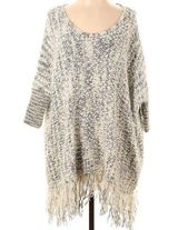 Umgee  Frayed Knit Pullover Sweater - Size S/M - Black, White, Grey Speckled Photo 0
