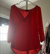 Bobi  Red 3/4 Sleeve Blouse with Sheer Layer Photo 0