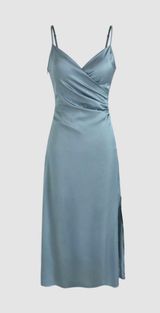 Cider Blue Satin Dress Photo 0
