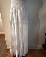 White SOLID ELASTIC WAIST RUFFLE HEM TIERED MIDI SKIRT western Photo 0