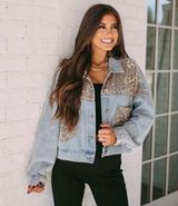 These Three Boutique Leopard Print Denim Jacket Photo 0