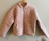 Anthropologie  light pink faded denim embroidered zip up jacket in size Medium Photo 0