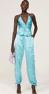 NICHOLAS Mint Blue Metallic Ruched Deep V Photo 0