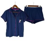 Life Is Good Large Glass Half Full Blue Matching Shirt & Short Set Pajamas Sleep Photo 0