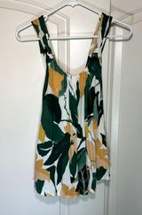 Vanessa Virginia Anthropologie Loan Knotted Scoop Neck Tank Top Tropical Leaf S Photo 0