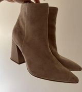 A New Day Boots Casual Side Zip Pointed Ankle Bootie Brown Suede Block Heel Photo 0