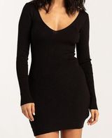 Timing Black Ribbed Sweater Bodycon Low V-Neck Mini Dress Size Small mobwife Photo 0