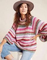 Anthropologie striped oversized bell sleeves turtleneck sweater size small boho Photo 0