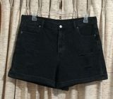 American Eagle Washed Black Mom Distressed Cuffed Denim Shorts Photo 0