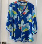 CROSBY by Mollie Burch  Floral Print Blue V Neck Blouse Size M Photo 0