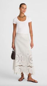 Madewell Eyelet Embroidered Maxi Skirt Linen Salt White Resort Boho US 0 NWT Photo 0