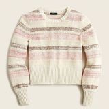 J. Crew Bouclé crewneck sweater in wide stripe Dusty Ivory Apricot Photo 0
