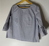 NWT Madewell Blue Pinstripe 3/4 Bell Sleeve Cotton Top Size Small Photo 0
