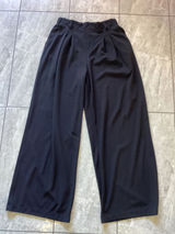 Halara Wide Leg Pants Elastic Waist Pleated Cropped Black Women L Tall Photo 0